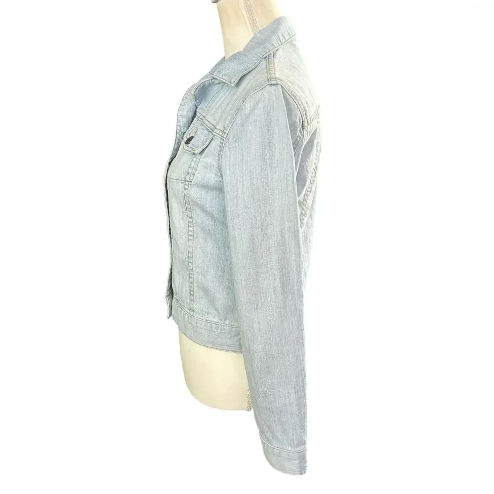 MK Michael Kors Jean Jacket Women Size XS Light Blue Stone Wash Button Up Denim